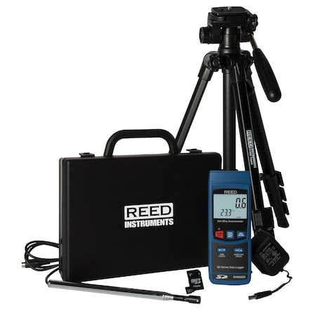 Reed Instruments REED Data Logging Hot Wire Thermo-Anemometer with Tripod, SD Card and Power Adapter R4500SD-KIT2